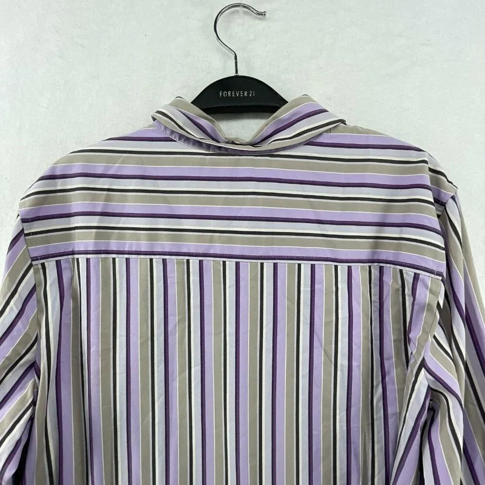 Attention Button-Up Shirt Women's Sz XL Purple Brown Striped Collared Stretch - Picture 8 of 12